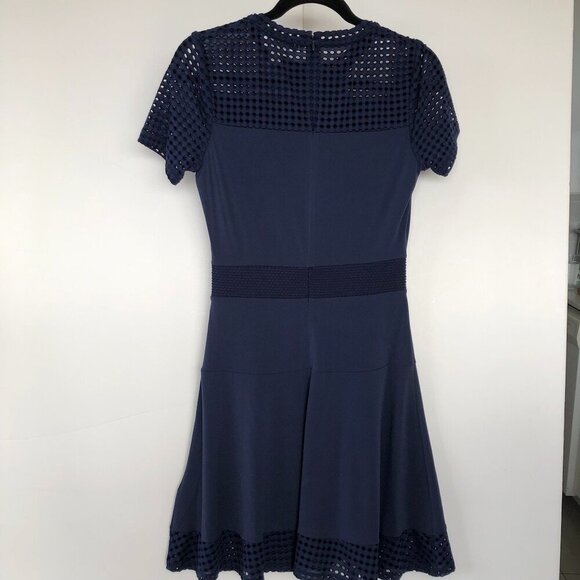 MICHAEL Michael Kors Lace Mesh Fit & Flare Dress Navy Short Sleeves Mini Dress S - Picture 10 of 16